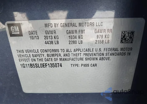 2014 Chevrolet Malibu 1Ls из США, поврежденный, VIN 1G11B5SL0EF135074